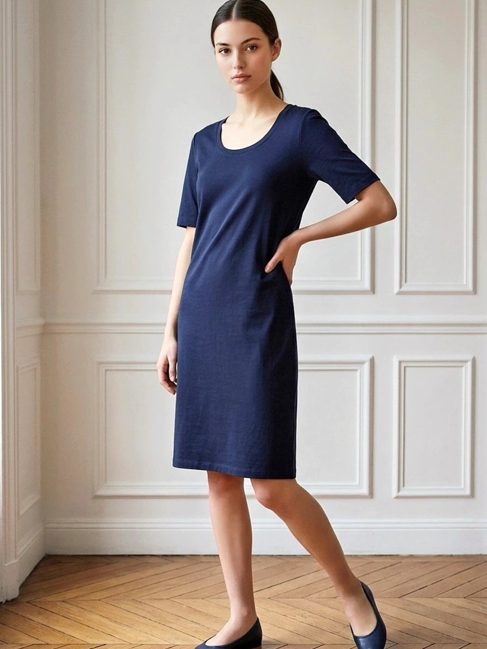 Isaac Mizrahi Women’s Midi Dress Navy Large NWOT Cotton/Pima Cotton Business